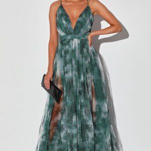 Lulus Elegant Moment Emerald Green Tie-Dye Backless Maxi Dress- worn once